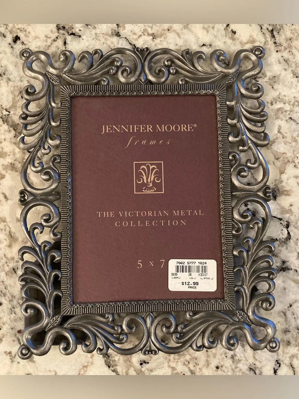 2 Ornate Picture Frames, Silver Toned, Scroll, Burlap